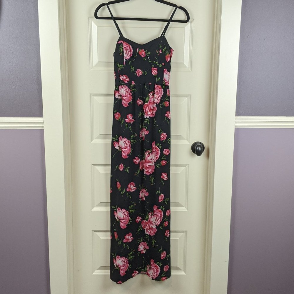 Black and Pink Floral Maxi Dress with Cups